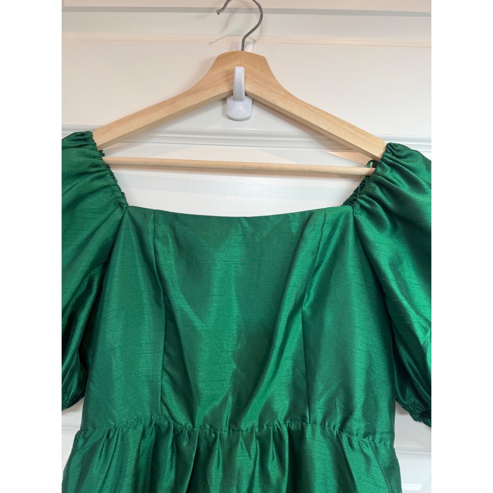 Cece Key Emerald Green Puff Sleeve Smocked Back Mini Dress CJ7929SLT1 NWT Sz M - Picture 4 of 9